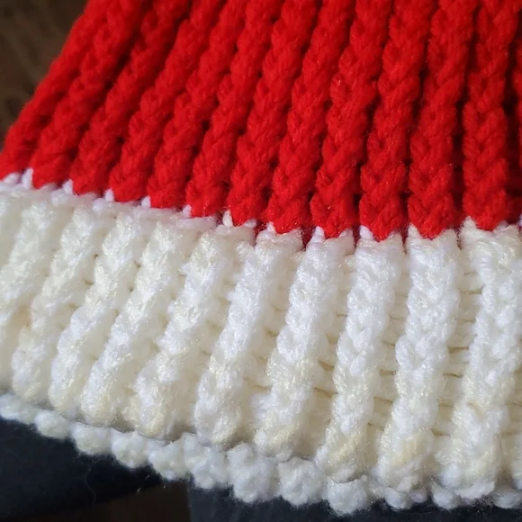Handmade, crocheted, beanie, red & white , unisex, hat, one size fits most - Picture 3 of 6